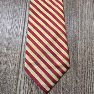 ROBERT TALBOTT Tie Mens Red Yellow Silk Repp Stripes 4x57 Office Preppy Designer